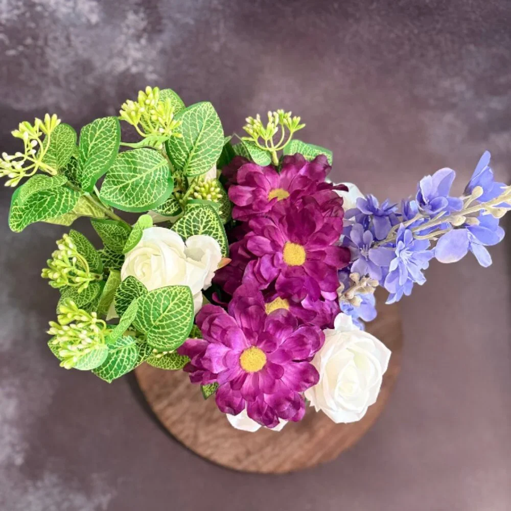 Vibrant Faux Floral Arrangement in Blue Mason Jar w/ LED Lights – Home Décor